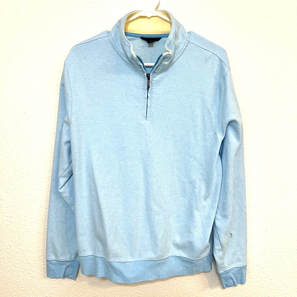 Brooks Brothers Mens Quarter Zip Pullover Light Blue Long‎ Sleeve Size Medium